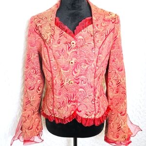 Elegant Red and Gold Brocade Jacket by Ashro Size 8